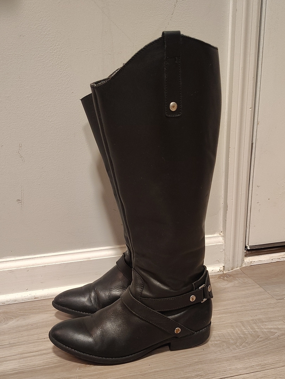 Leather Black Tall Riding Boots - Size 8